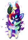 Helkroppsbild Husky Dog akvarellteckning