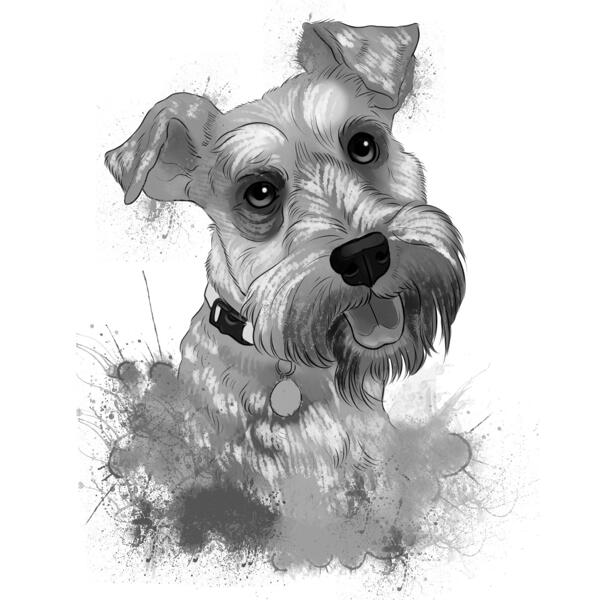 Fox Terrier gråskala akvarell porträtt